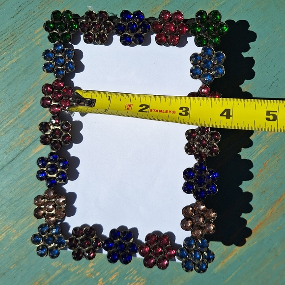 Jeweled Picture Frame Metal and Gemstone Flowers Multi Colored Jewel Tones - Picture 14 of 16
